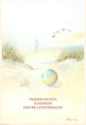 Greetings postcard Belgium Antwerpen beach ball on sand beach