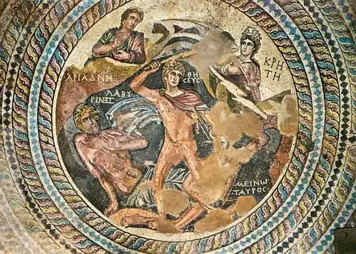 Cyprus Mosaic floor detail view in roman villa at Nea Paphos