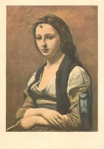 Fine art postcard Jean Baptiste Corot la femme a la perle