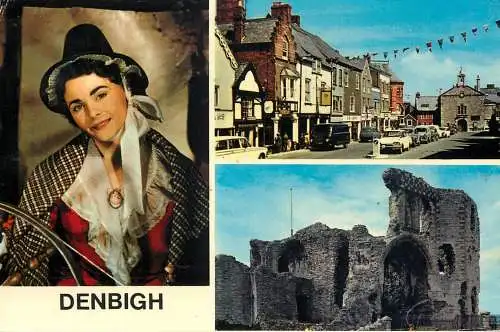 Wales Denbigh Welsh national costume, High street & the castle multi view