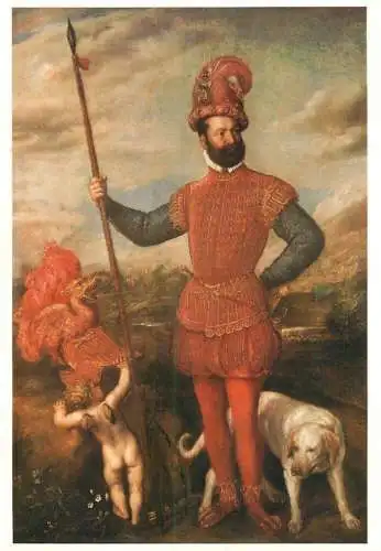 Postcard painting Tizian bildnis eines italienischen Edelmannes
