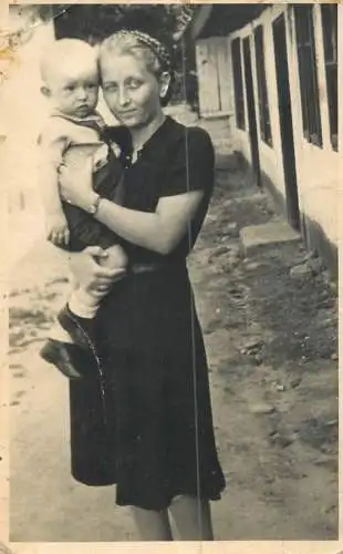 Children postcard mother and baby