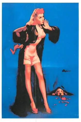 Pin-up beauty risque model repro postcard lingerie dog and woman