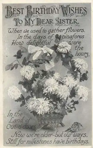 British birthday greetings postcard dear sister