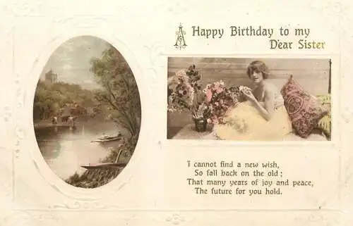 British birthday greetings postcard dear sister