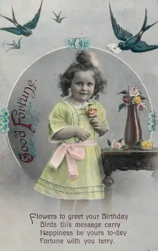 British birthday greetings postcard good fortune