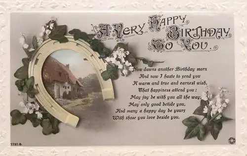 British birthday greetings postcard poem and horseshoe