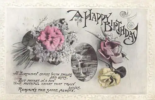 British birthday greetings postcard poem and flowers