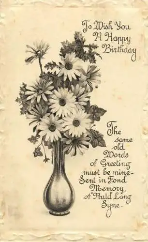 British birthday greetings postcard poem and flower vase