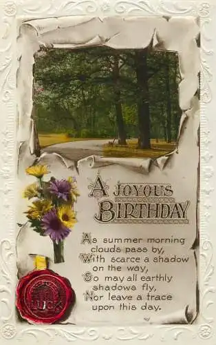 British birthday greetings postcard poem