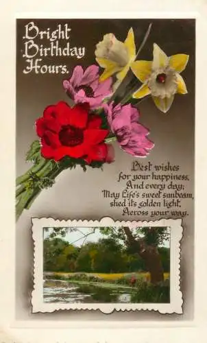 British birthday greetings postcard bright birthday hours