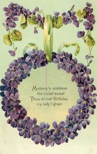 British birthday greetings postcard flower violet sweet