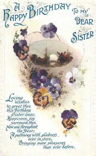 British birthday greetings postcard my dear sister
