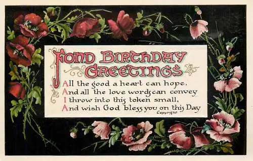 British birthday greetings postcard Max Ettlinger
