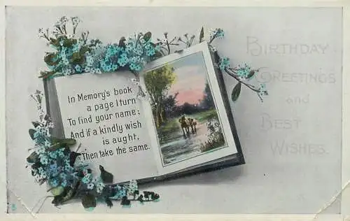 British birthday greetings postcard Tuck flower book