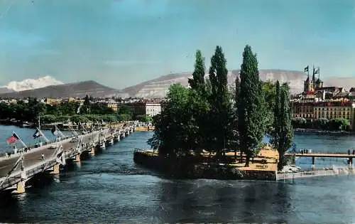 Switzerland Geneva Ile J.J. Rousseau Mont Blanc