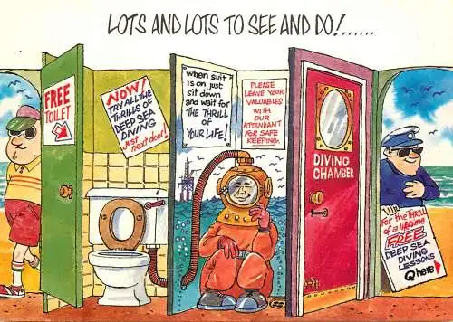 Humour card England toilet water sea view