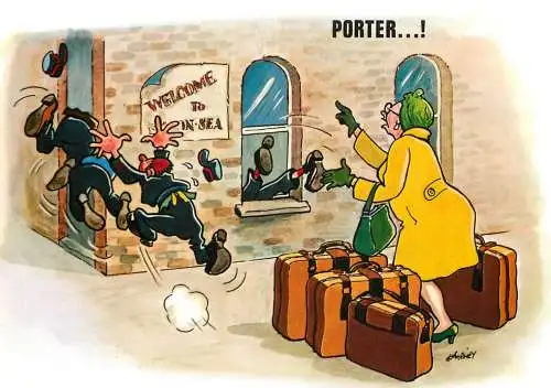 Humour card England Porter luggage
