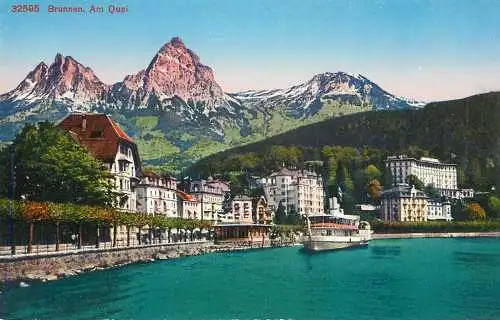 Switzerland Brunnen am quai pleasure ship postcard bateau