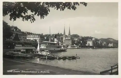 Switzerland Lucerne partial view photo postcard ship bateaux
