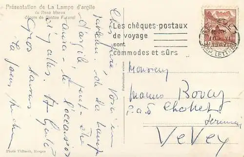 Switzerland Rene Morax Gaston Faravel Lampe d'argile