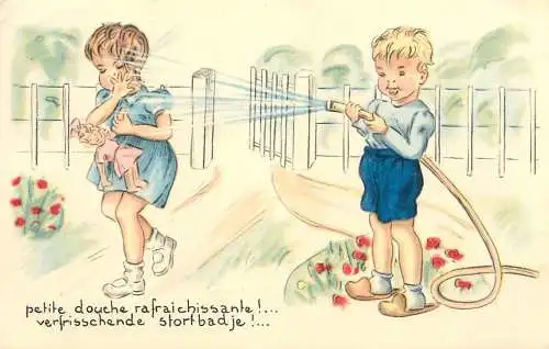 Celebration card Belgium children playing with water