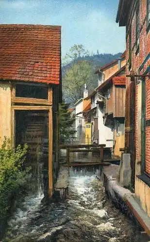 Landschaft Photochromie AK mountain landscape and village water mill