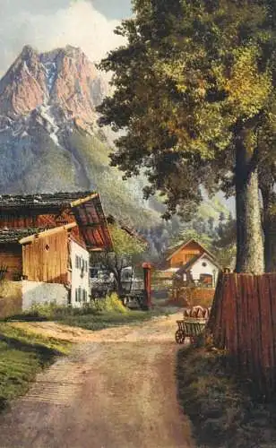 Landschaft Photochromie AK mountain landscape and village