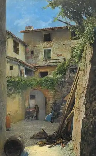 Landschaft Photochromie AK village scene courtyard