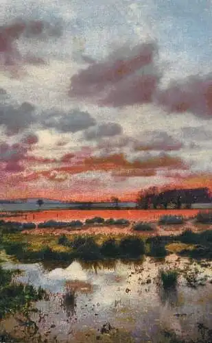 Landschaft Photochromie AK rural landscape at dusk painting