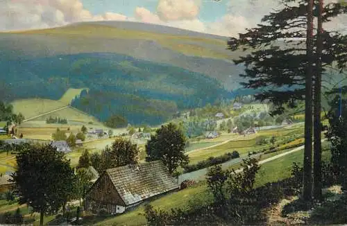 Landschaft Photochromie AK rural landscape and village