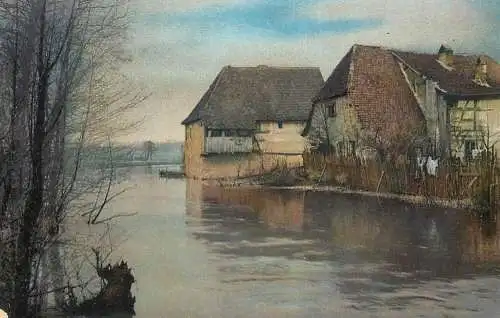 Landschaft Photochromie AK rural landscape and river
