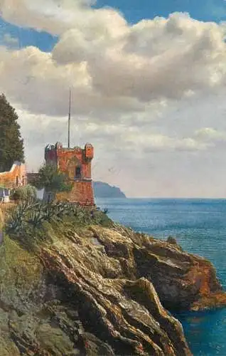 Landschaft Photochromie AK Austria mountain scene and river castle
