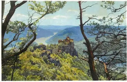 Landschaft Photochromie AK Austria mountain scene and river castle