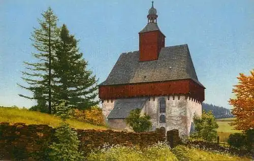 Landschaft Photochromie AK Germany Kirche Großrückerswalde