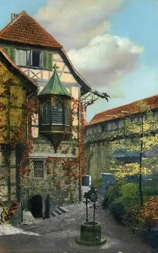 Landschaft Photochromie AK village scene fountain well