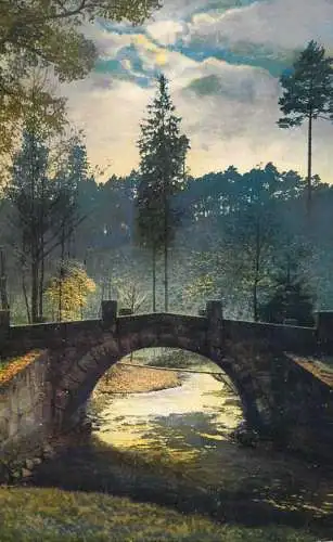 Landschaft Photochromie AK rural landscape and bridge