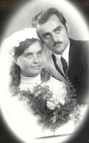 Carte foto marriage wedding souvenir photo groom & bride 1971