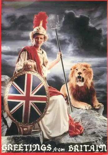 Greetings from Britain postcard photograph by Victor Watts allegory lion shield