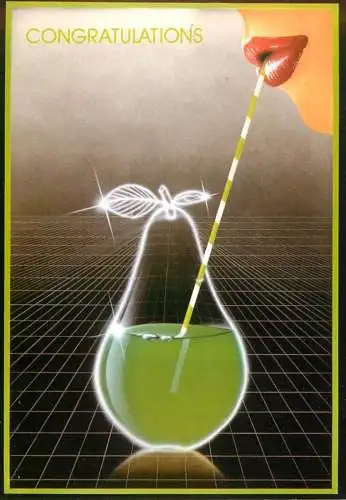 Congratulations postcard design by Mark Barton pear cocktail fantasy