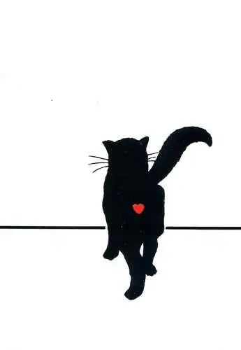 Black cat heart silhouette postcard design by Jytte Morch
