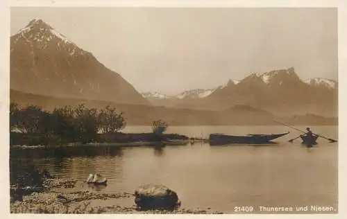 Switzerland Thunersee und Niesen rowboat
