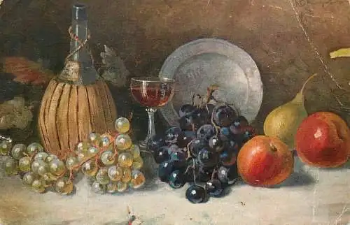 Postcard painting still nature and fruits
