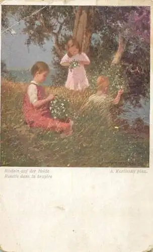 Postcard painting Rostein auf der Heide A. Karlinsky