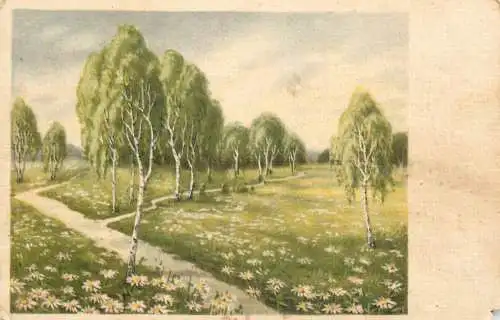 Postcard painting summer landscape