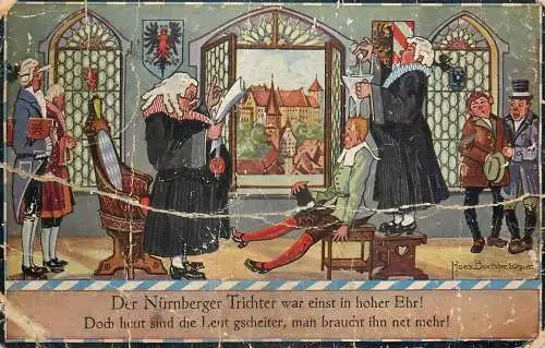 Postcard painting der Nurnberger Trichter