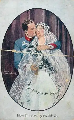 Postcard couple officer and lady romance