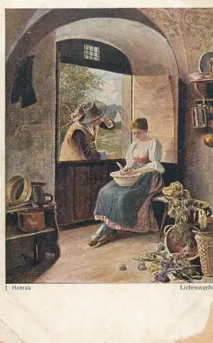 Postcard painting J. Hamza Liebeswerber