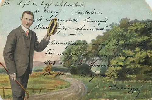 Postcard elegant man in nature