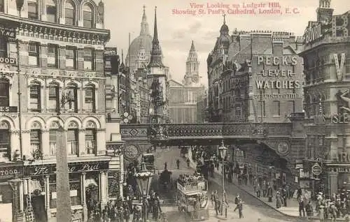 England London Ludgate Hill & St Paul's Cathedral black & white photo
